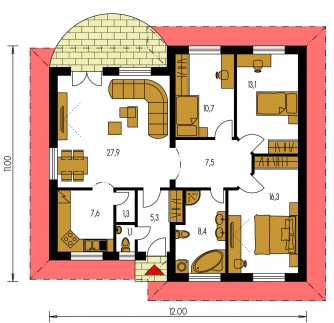 Image miroir | Plan de sol du rez-de-chaussée - BUNGALOW 94
